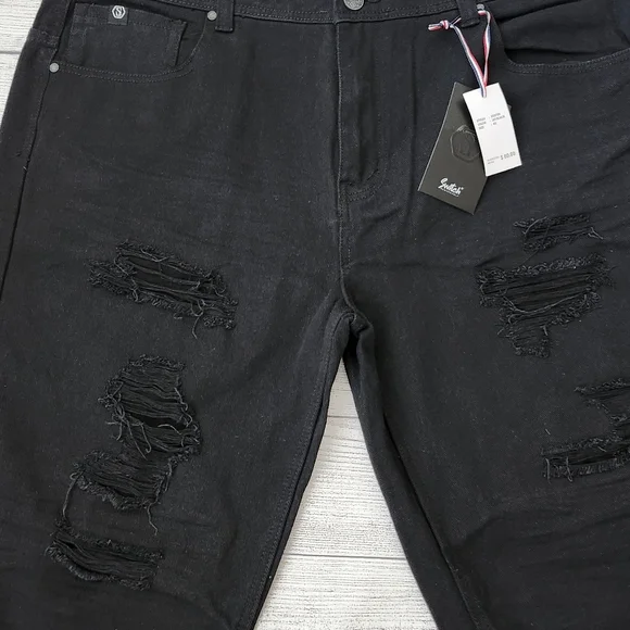 Plus Size Black Distressed Denim Shorts - Picture 2 of 16